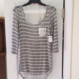 Gray Striped Knit Blouse